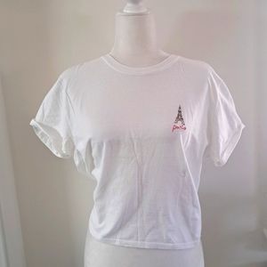 Topshop Cropped Eiffle Tower White Cuffed Sleeved Shirt size 4-6
